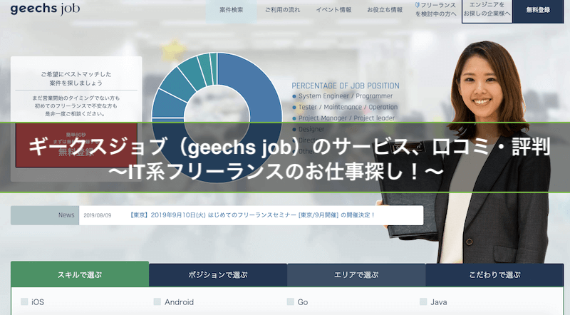 ギークスジョブ（geechs job）のサービス、口コミ・評判〜IT系フリーランスになりたい方〜